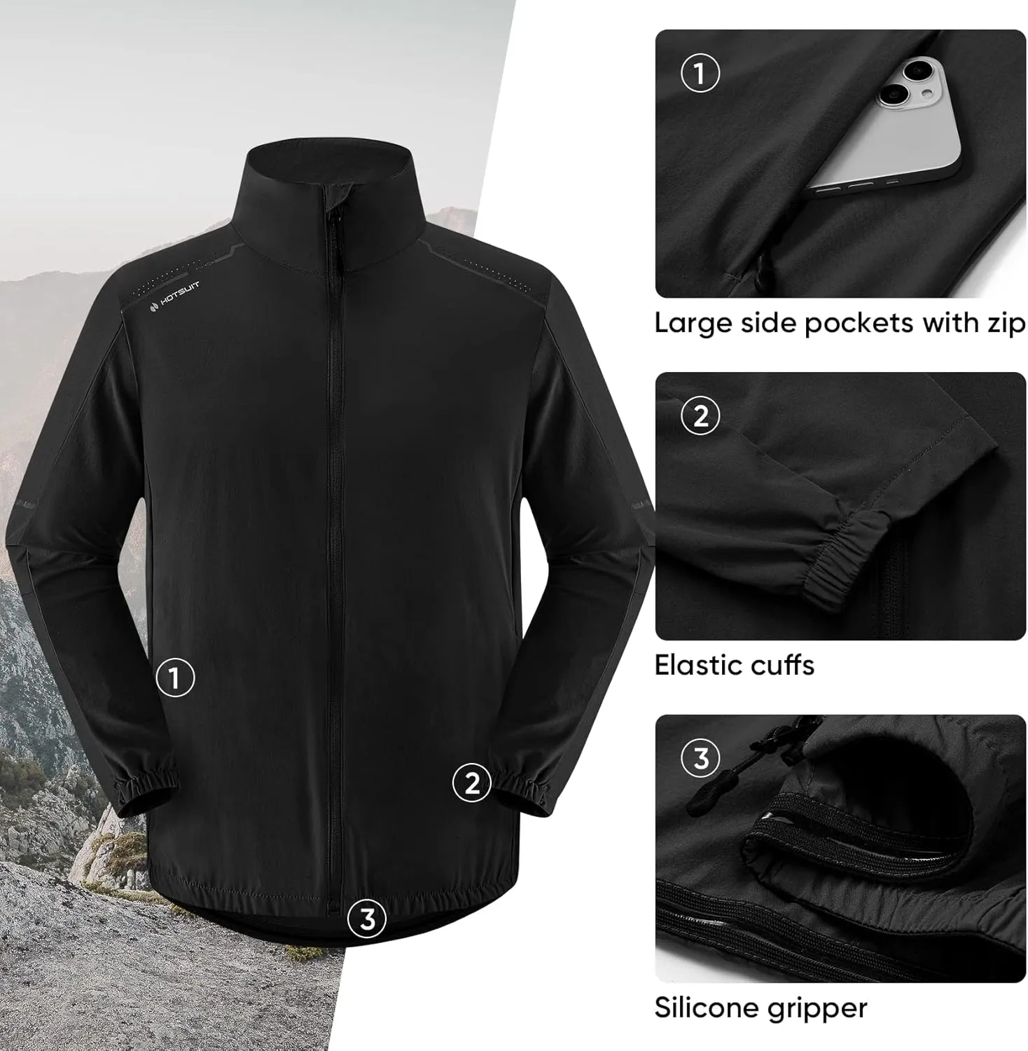 HOTSUIT Cycling Rain Jacket for Men Breathable Running Jacket Waterproof Biking Windbreaker