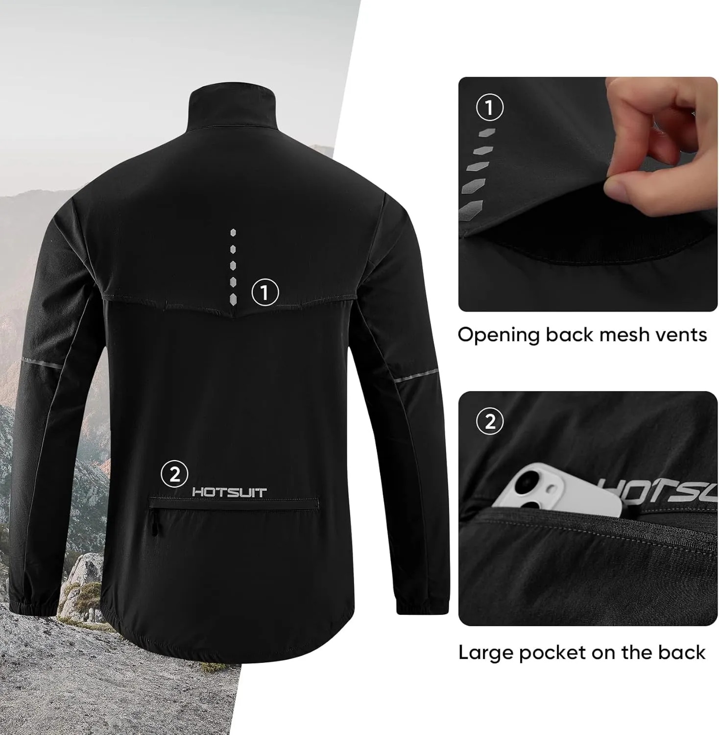 HOTSUIT Cycling Rain Jacket for Men Breathable Running Jacket Waterproof Biking Windbreaker