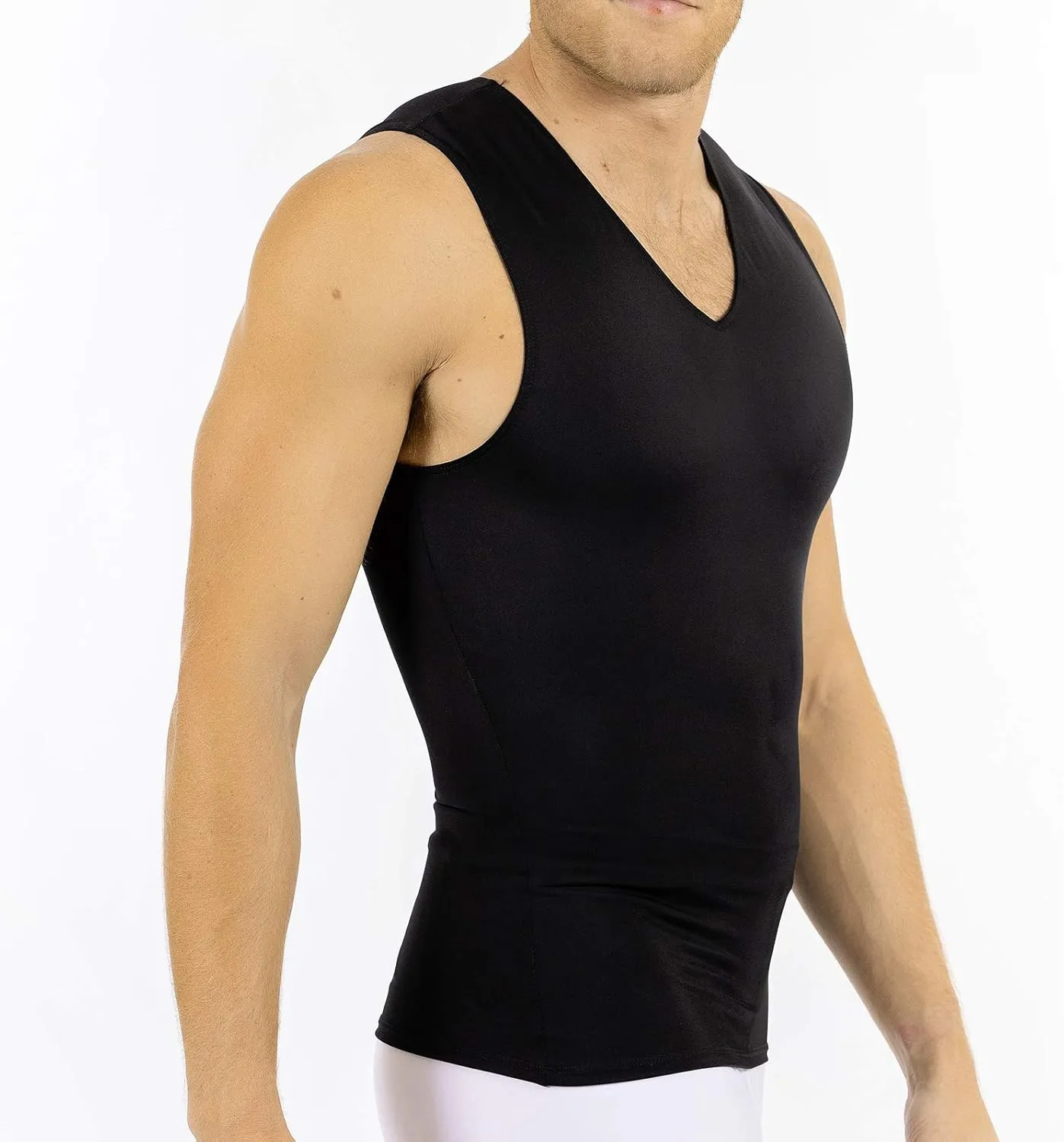 Insta Slim Mens Compression Sleeveless V Neck Muscle Shirt- Slimming Body Shaper Undershirt