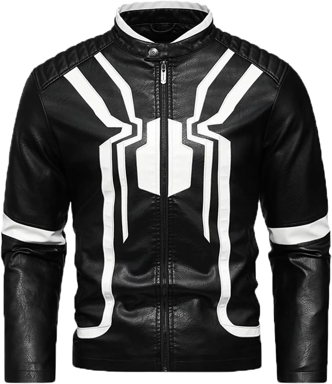 INVACHI Mens Faux Leather Jacket Vintage Motorcycle Jacket for Men Waterproof PU Leather Jacket with Spider Design