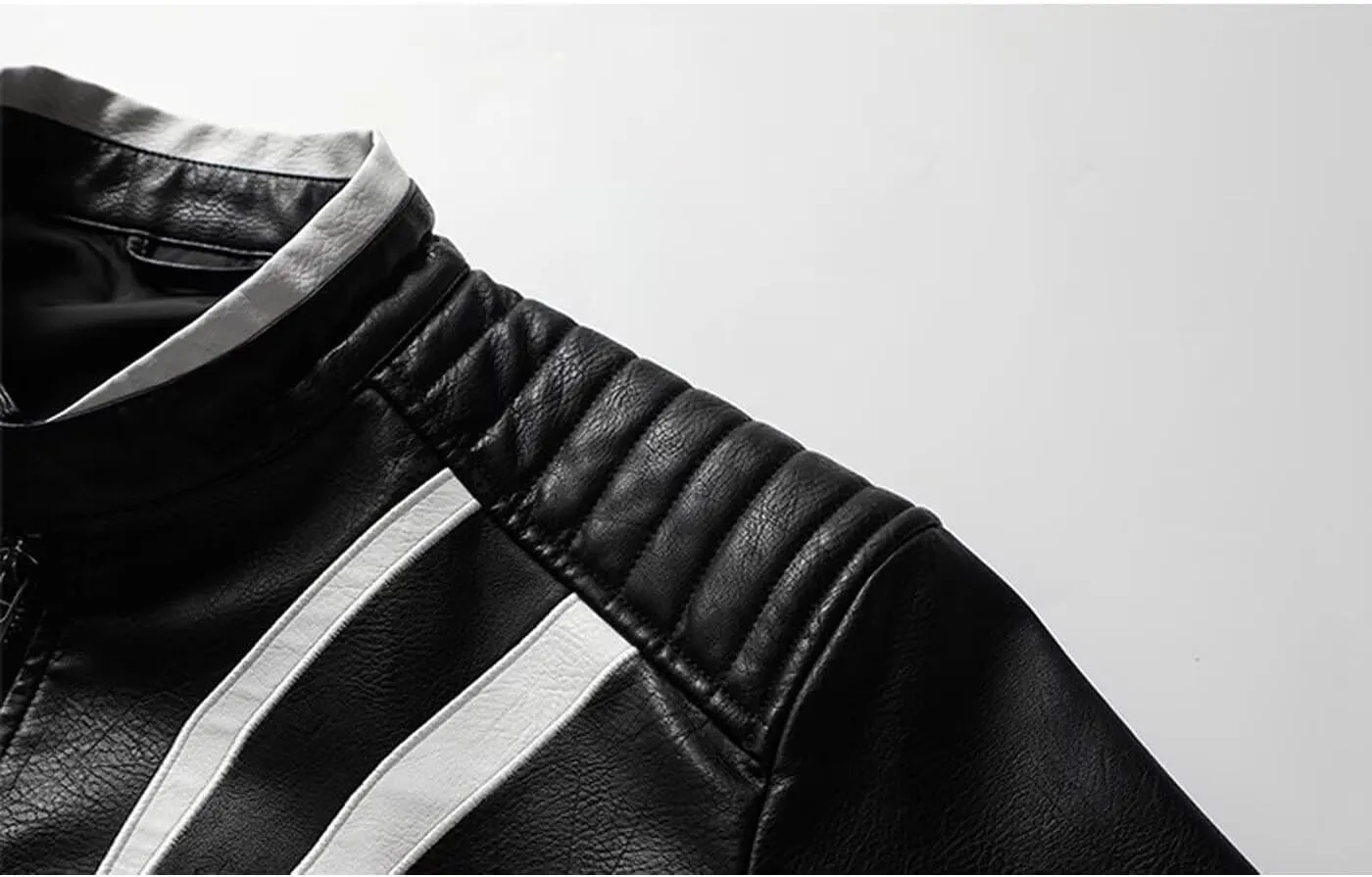 INVACHI Mens Faux Leather Jacket Vintage Motorcycle Jacket for Men Waterproof PU Leather Jacket with Spider Design