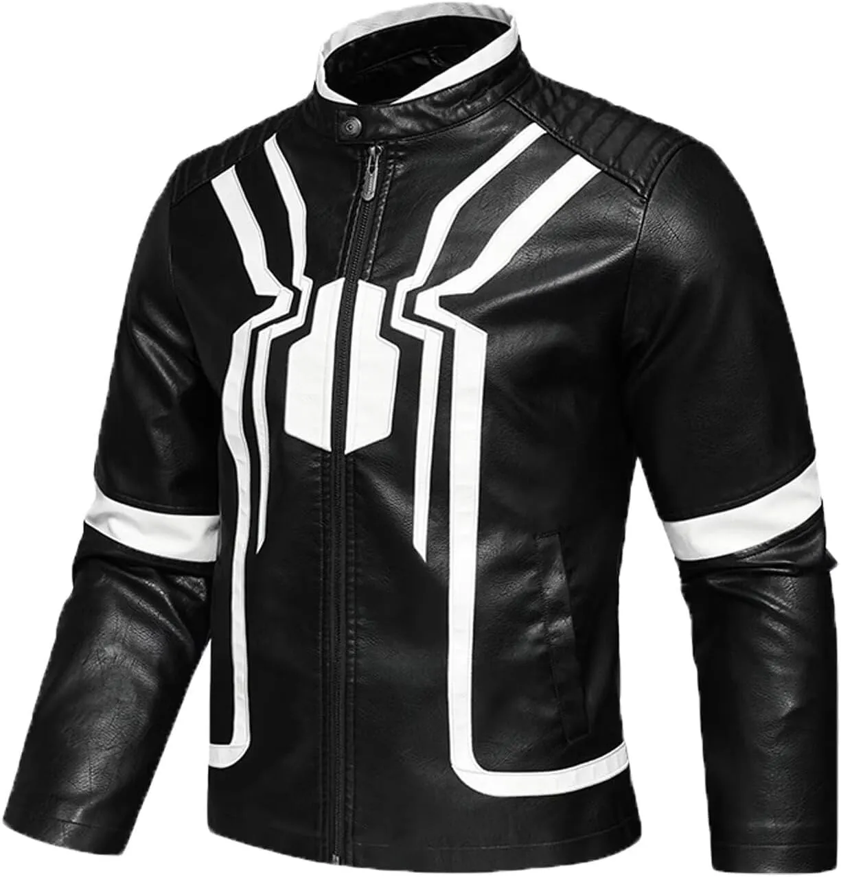 INVACHI Mens Faux Leather Jacket Vintage Motorcycle Jacket for Men Waterproof PU Leather Jacket with Spider Design