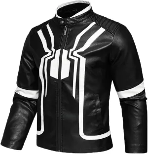 INVACHI Mens Faux Leather Jacket Vintage Motorcycle Jacket for Men Waterproof PU Leather Jacket with Spider Design