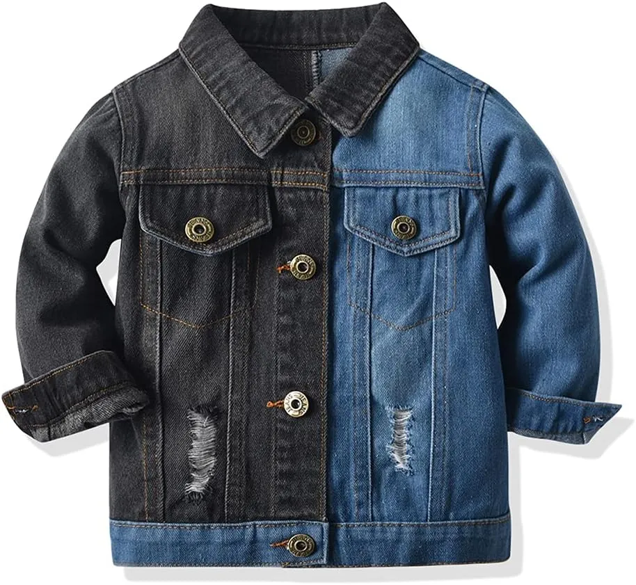 IWEMEK Toddler Baby Boy Girl Denim Jackets Button Down Jeans Jacket Top Coat Ripped Cowboy Outwear Hooded Winter Fall Clothes