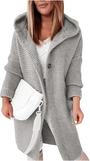 Jackets for Women Hooded Knitted Cardigan Thickened Winter Warm Solid Color Long Sweater Coat
