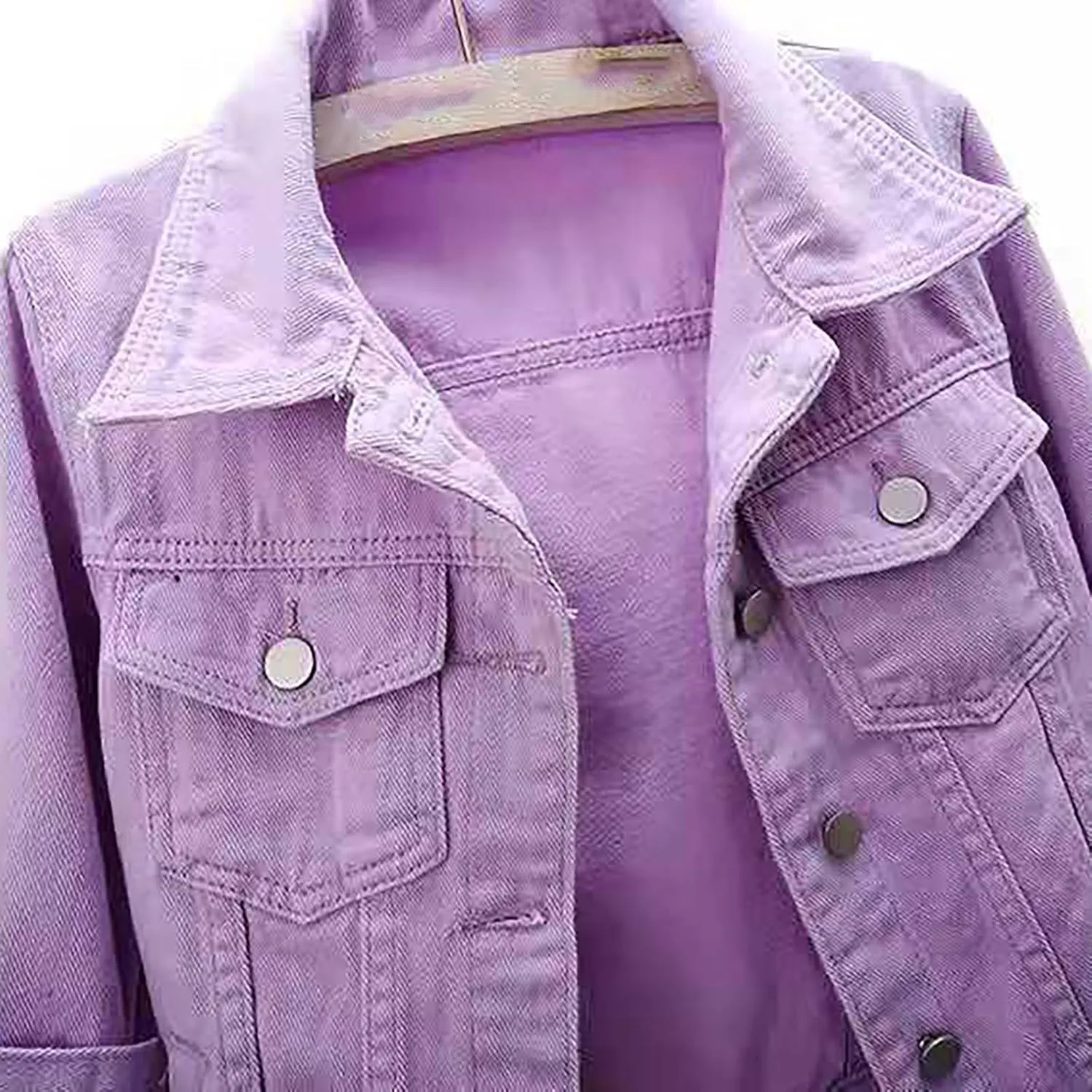 Jean Jacket Women 3/4 Sleeve Colored Cropped Denim Jacket Trendy Light Wash Short Jean Jacket Trucker Coat