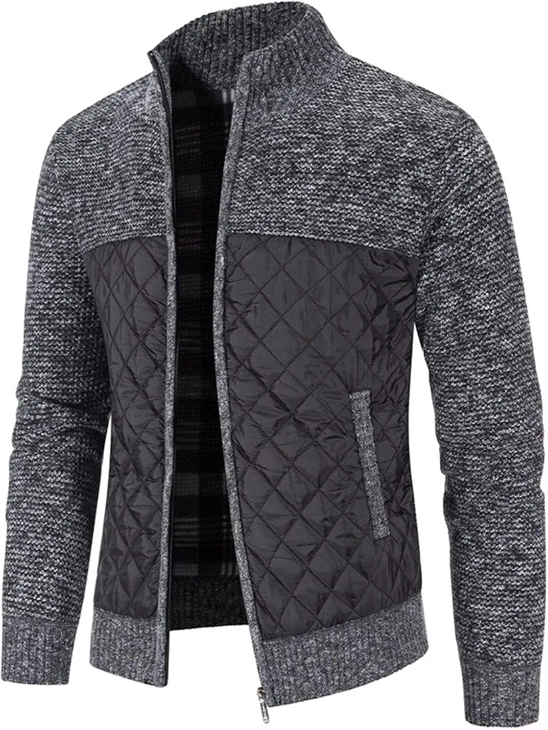 JEShifangjiusu Men Cotton Padded Cardigan Jacket Knitted Blouse Coat Vertical Collar Top Autumn Casual Long Sleeve Sweater