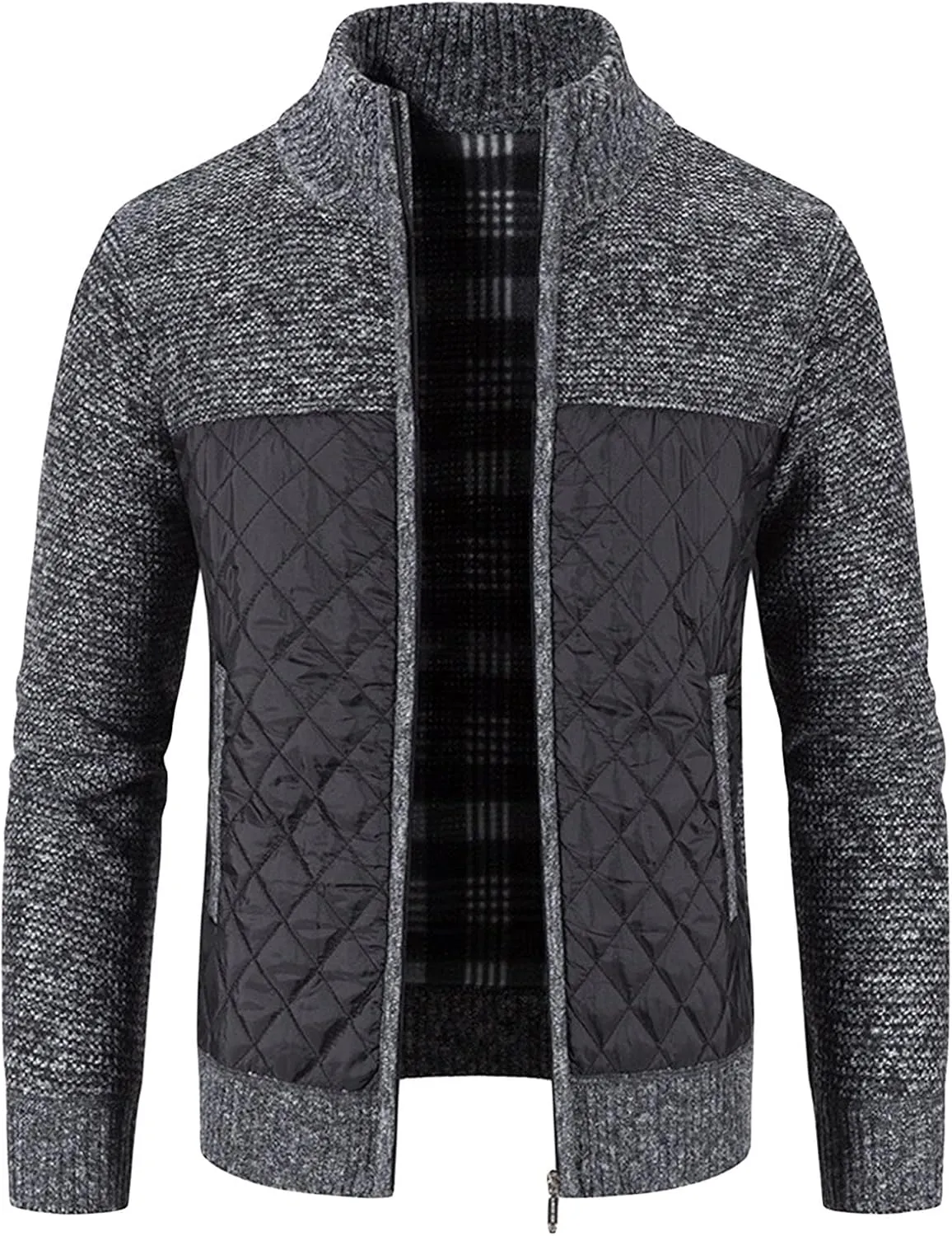 JEShifangjiusu Men Cotton Padded Cardigan Jacket Knitted Blouse Coat Vertical Collar Top Autumn Casual Long Sleeve Sweater