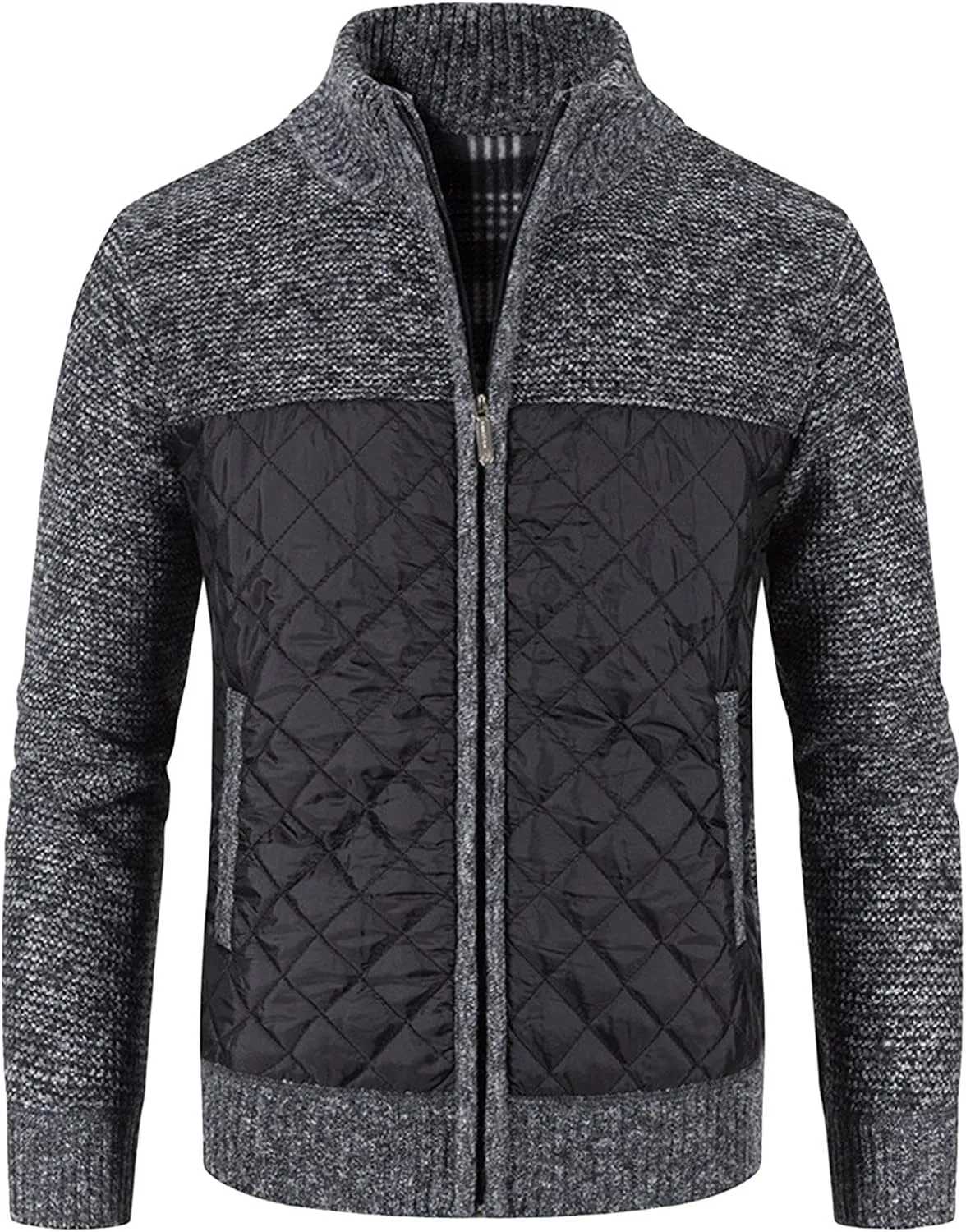 JEShifangjiusu Men Cotton Padded Cardigan Jacket Knitted Blouse Coat Vertical Collar Top Autumn Casual Long Sleeve Sweater