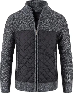 JEShifangjiusu Men Cotton Padded Cardigan Jacket Knitted Blouse Coat Vertical Collar Top Autumn Casual Long Sleeve Sweater
