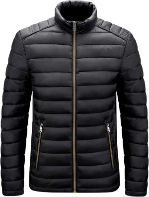 JEShifangjiusu Men Winter Cotton Padded Jacket Casual Stand Collar Hoodless Zipper Pocket Coat Thicken Long Sleeve Coats, Black, XX-Large