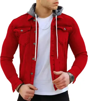 JEShifangjiusu Men'S Denim Hoodie Military Jacket Casual Slim Fit Button Down Jeans Coat Fashion Winter Denim Trucker Jacket