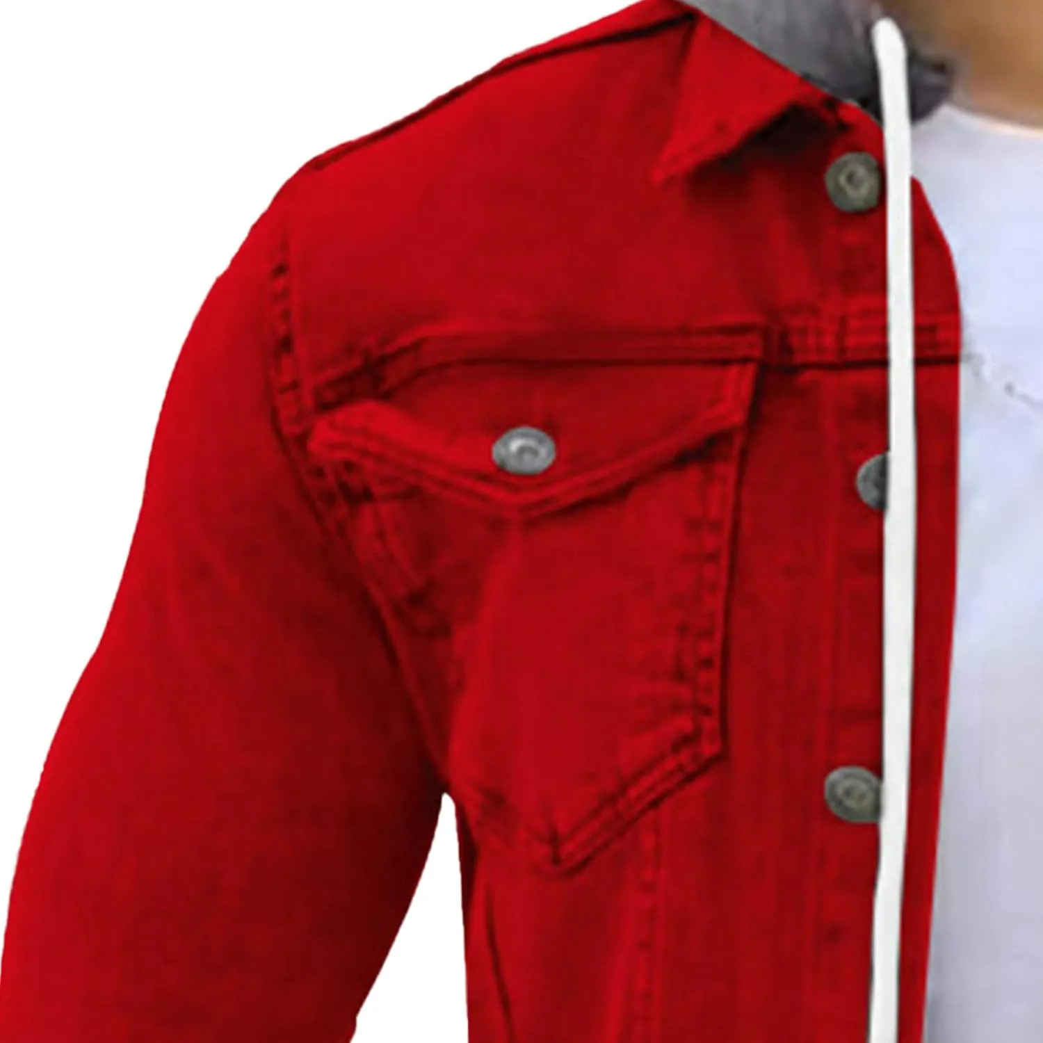 JEShifangjiusu Men'S Denim Hoodie Military Jacket Casual Slim Fit Button Down Jeans Coat Fashion Winter Denim Trucker Jacket