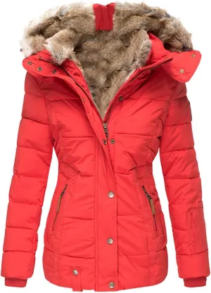 JEsilunmaMY Women's Winter Military Hooded Coats Long Sleeve Slim Fit Fleece Parkas Anoraks Warm Thicken Cotton Puffer Jacket