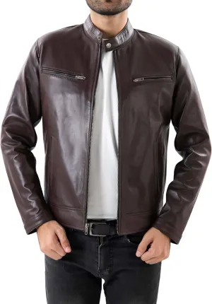 Jild Classical Single Piece Lambskin Leather Jacket Men - Everyday Wear Snap Tab Collar Mens Motorcycle Leather Jacket