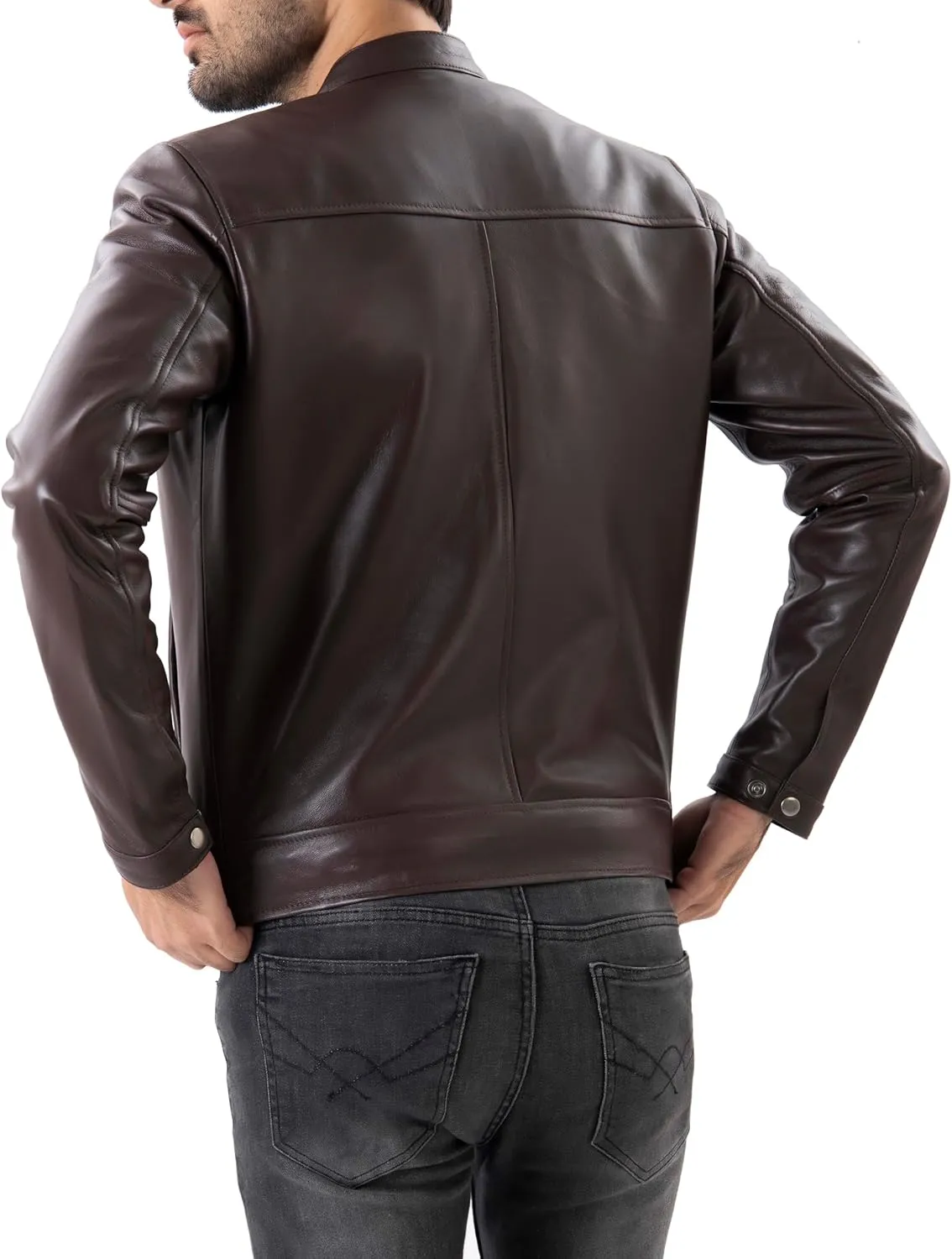 Jild Classical Single Piece Lambskin Leather Jacket Men - Everyday Wear Snap Tab Collar Mens Motorcycle Leather Jacket