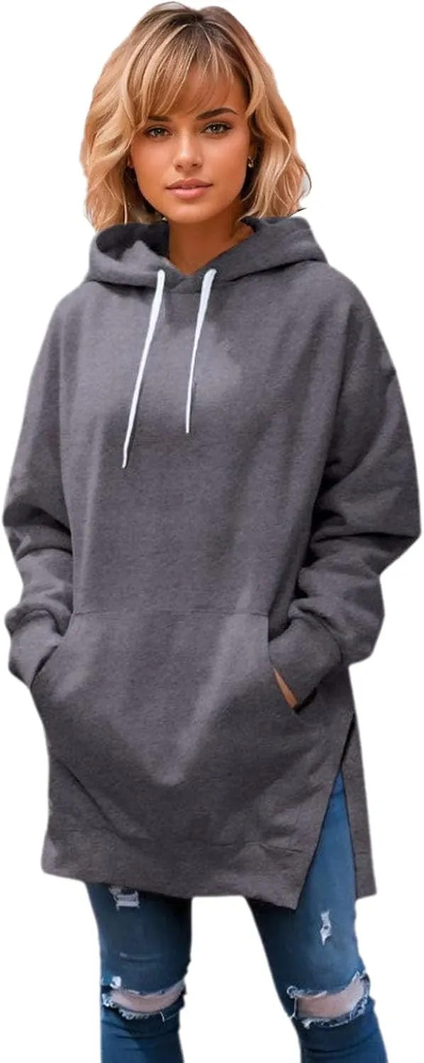 Kapley The Warmy Oversized Hoodie Dress Women, First Ones Oversized Hoodies, Women's Casual Long Sleeve Split Hem with Pocket