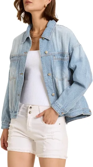 Kedera Women's Blue Jean Jacket Oversized Distressed Button Down Denim Jacket Vintage Long Sleeve Soft Boyfriend Coat