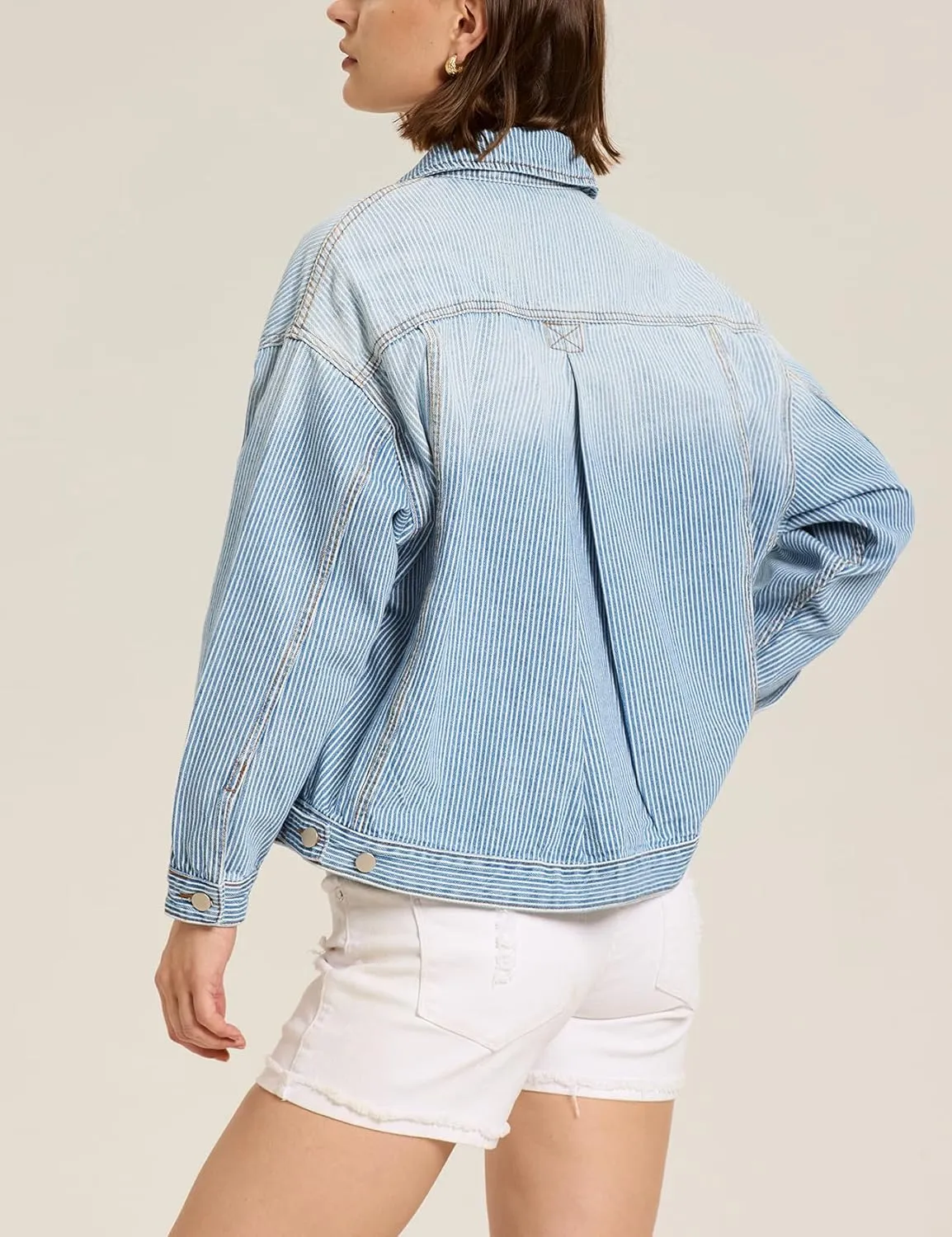 Kedera Women's Blue Jean Jacket Oversized Distressed Button Down Denim Jacket Vintage Long Sleeve Soft Boyfriend Coat