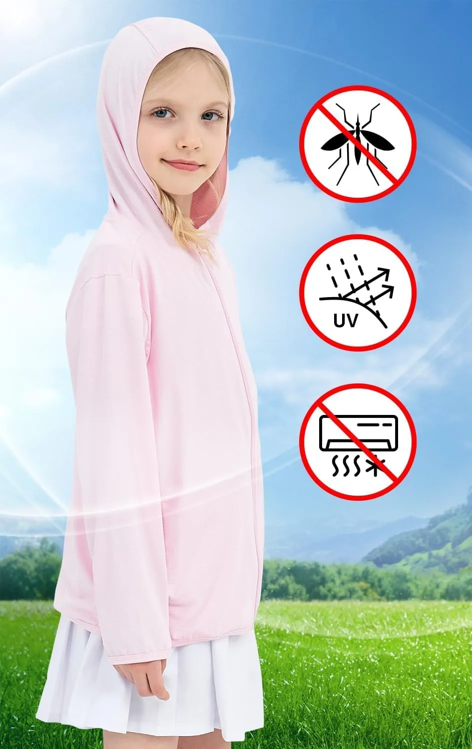Kids Active Sun Protection Jacket Zipper Hooded Cooling Shirt 3-12Years