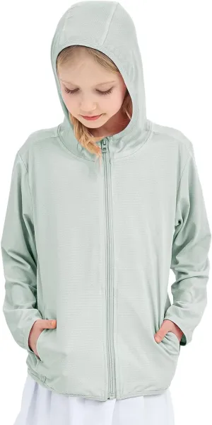Kids Active Sun Protection Jacket Zipper Hooded Cooling Shirt 3-12Years