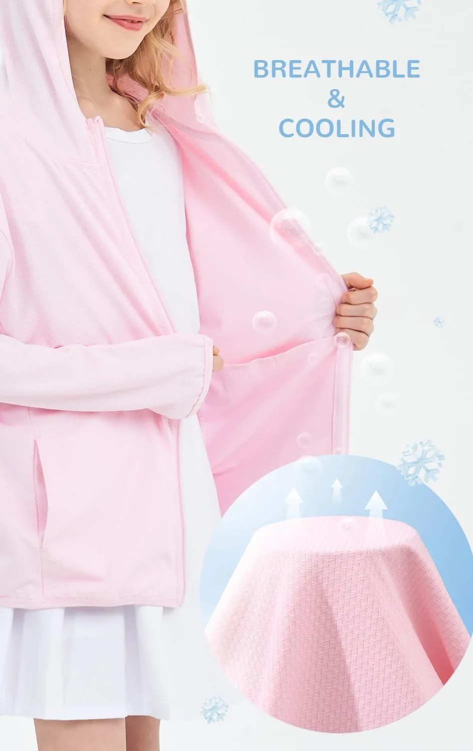 Kids Active Sun Protection Jacket Zipper Hooded Cooling Shirt 3-12Years