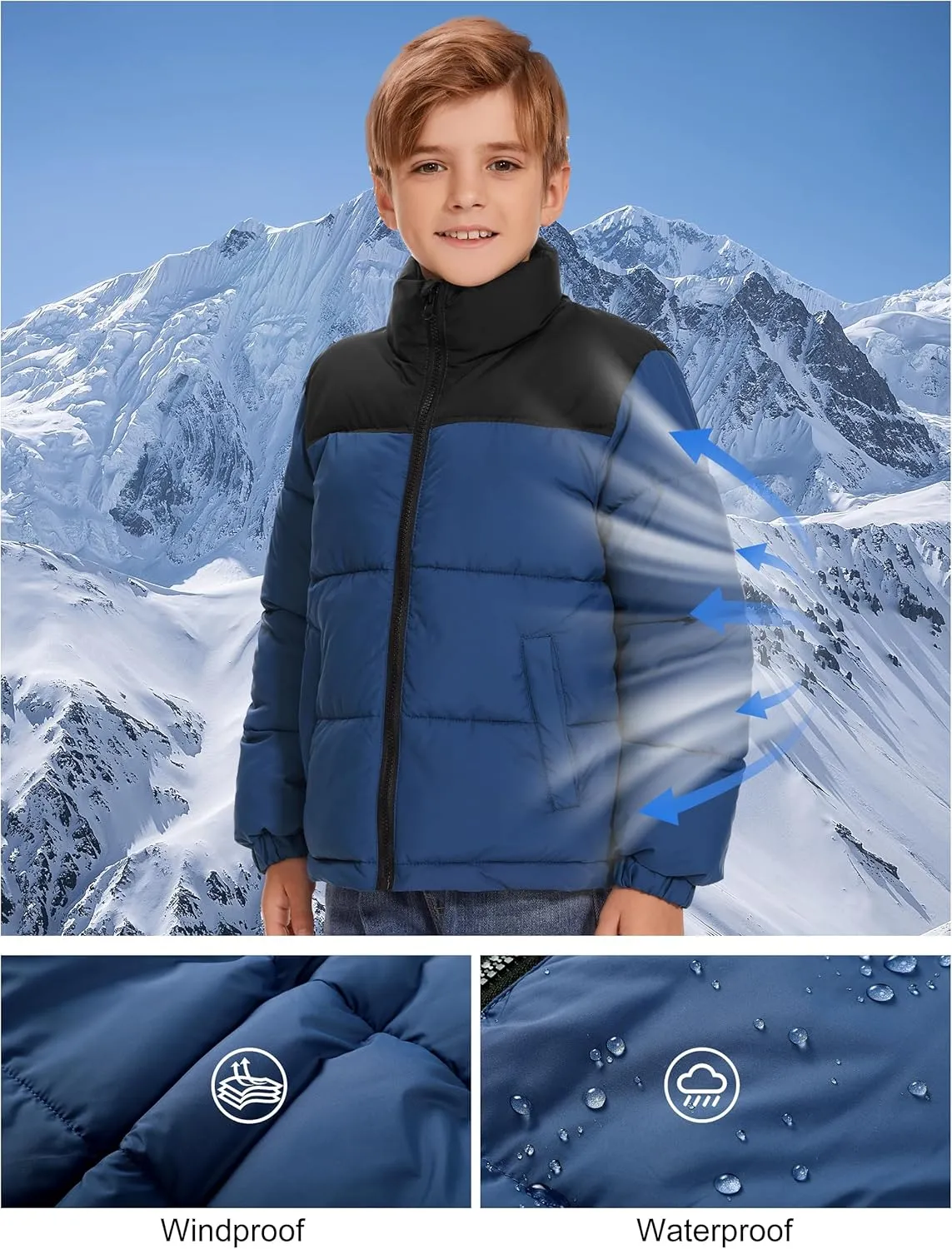 Kids Boys' Girls Winter Coat Puffer Jacket Water-Resistant Insulated Fashion Colorblock Quilted Bubble Outerwear