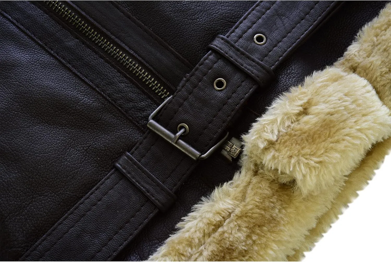 Leatherick Men Brown Aviator Real Goat Skin Leather Shearling Style Vintage Bomber Flying Jacket
