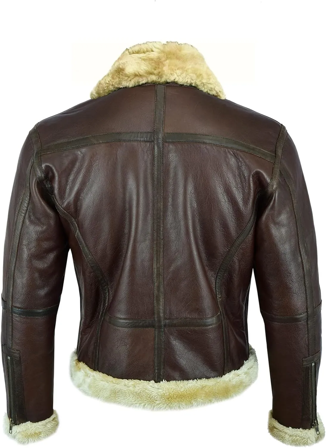 Leatherick Men Brown Aviator Real Goat Skin Leather Shearling Style Vintage Bomber Flying Jacket