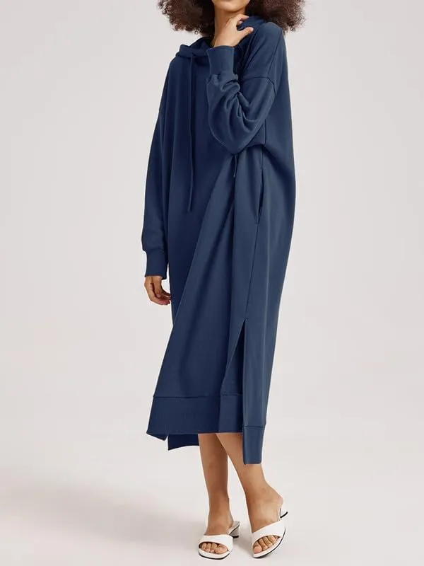 Les umes Womens Long Sleeve Pullover Hoodie Dress Side Split Hooded Oversized Sweatshirt Dress with Pockets