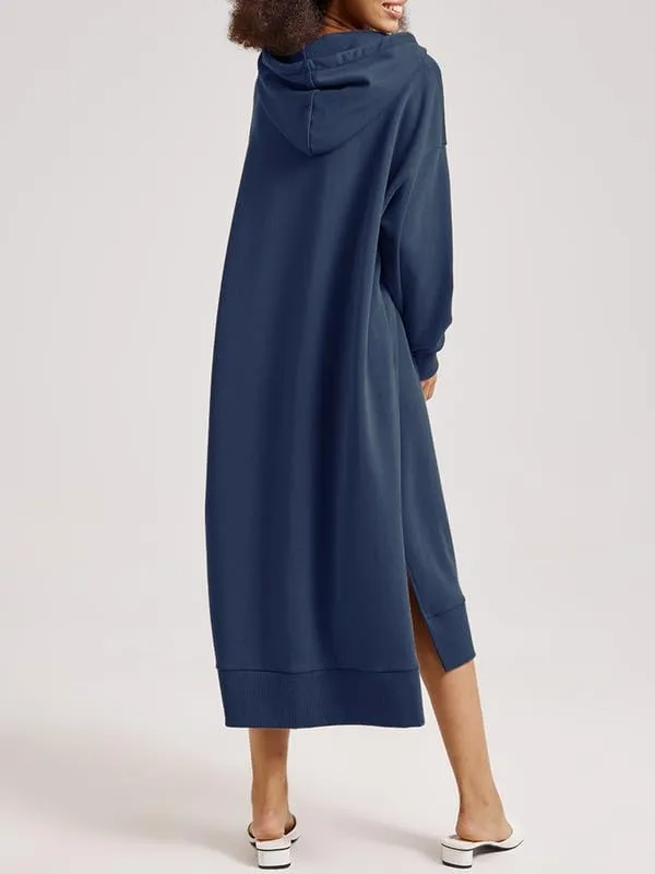 Les umes Womens Long Sleeve Pullover Hoodie Dress Side Split Hooded Oversized Sweatshirt Dress with Pockets