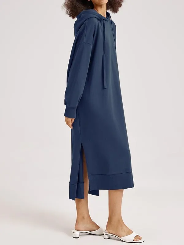 Les umes Womens Long Sleeve Pullover Hoodie Dress Side Split Hooded Oversized Sweatshirt Dress with Pockets