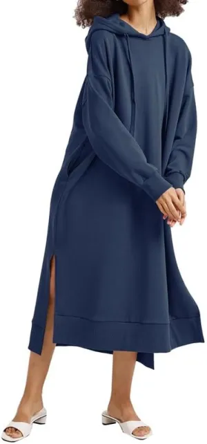 Les umes Womens Long Sleeve Pullover Hoodie Dress Side Split Hooded Oversized Sweatshirt Dress with Pockets