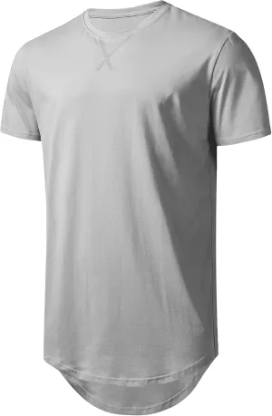LETAOTAO Mens Hipster Longline T-Shirt Drop Cut Scallop Long Tail Slim Fit Bodybuilding Gym Muscle Workout Tee