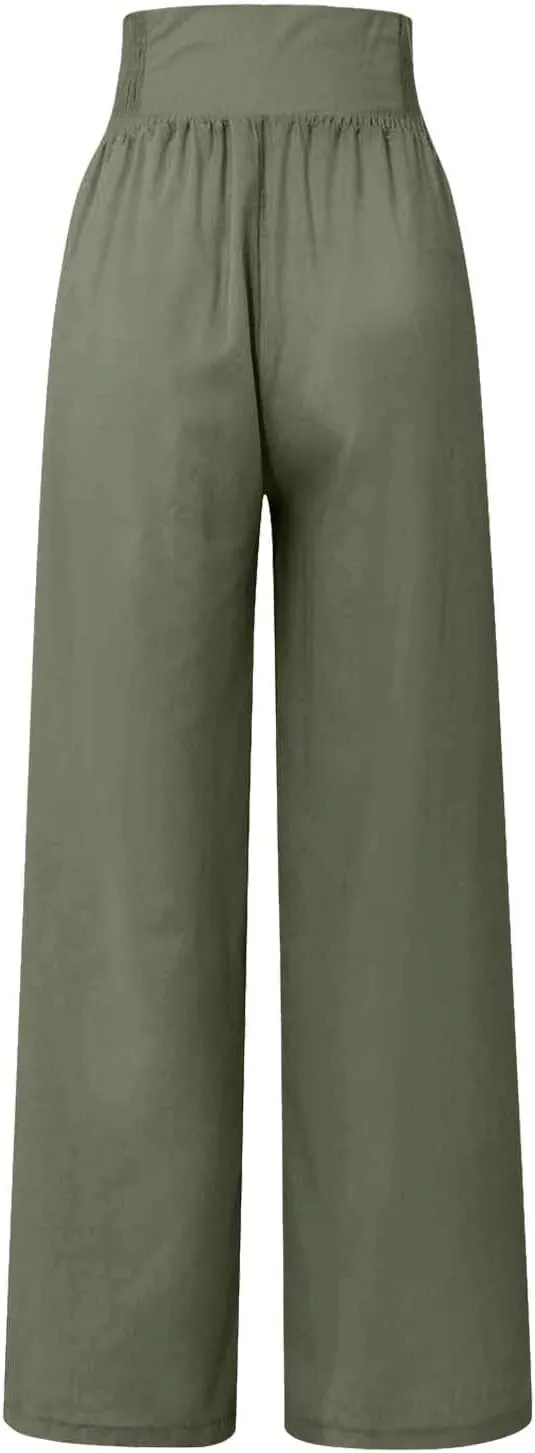 Lightweight Linen Pants Women 2025 Baggy Y2K Summer Stretchy Boho Beach Pants High Waist Plus Size Lounge Palazzo Trousers