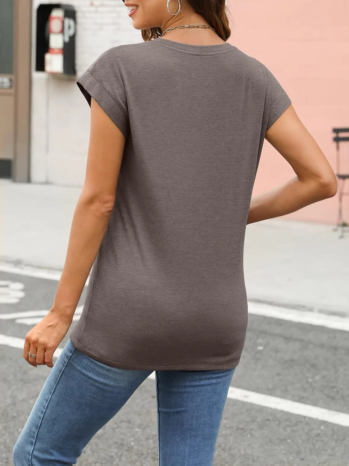 LILLUSORY Womens Casual Summer Tops Cap Sleeve Spring T Shirts Business Dressy Basic Tee Trendy Fashion Clothes 2025