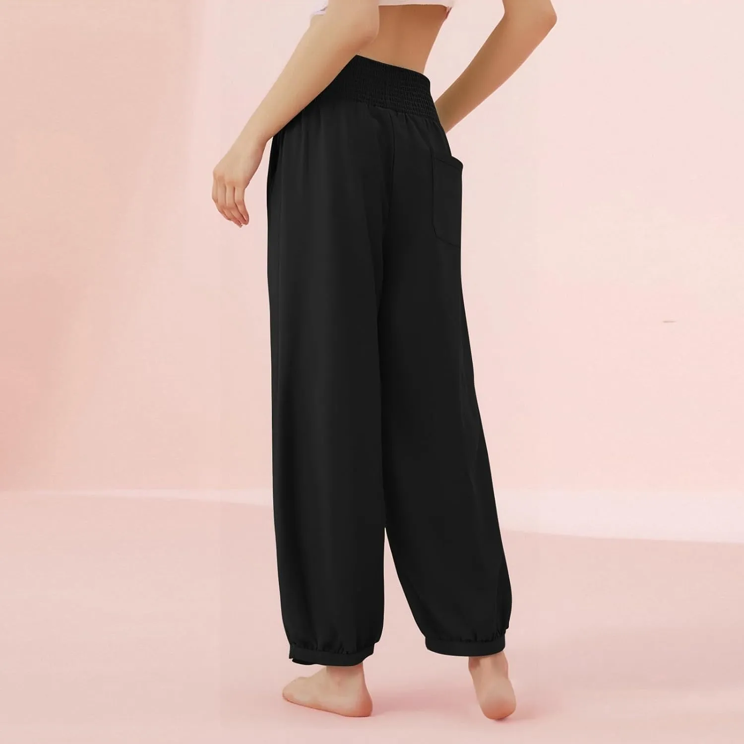 Linen Harem Pants Women Plus Size Wide Leg Elastic Waist Loose Fit Pants Baggy Palazzo Lantern Pant Beach Trousers