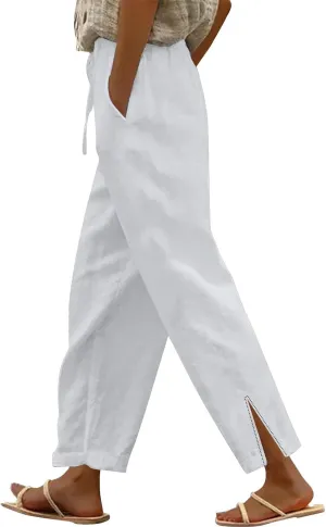 Linen Pants for Women 2025 Casual Summer Drawstring Capri Pants Beach Vacation Clothes with Pockets