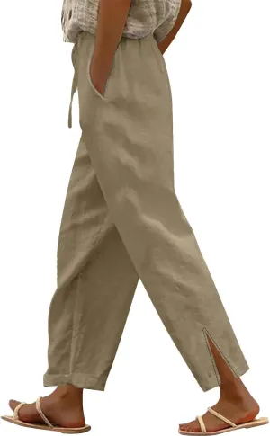 Linen Pants for Women 2025 Casual Summer Drawstring Capri Pants Beach Vacation Clothes with Pockets