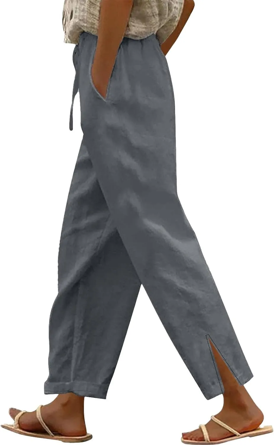 Linen Pants for Women 2025 Summer High Waist Elastic Straight Leg Lounge Pant Loose Lightweight Beach Trousers