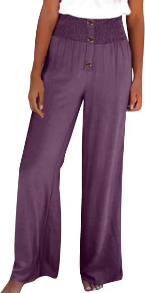 Linen Pants for Women Casual Flowy Loose Fit Wide Leg Trousers Summer High Waisted Beach Palazzo Pants with Pockets