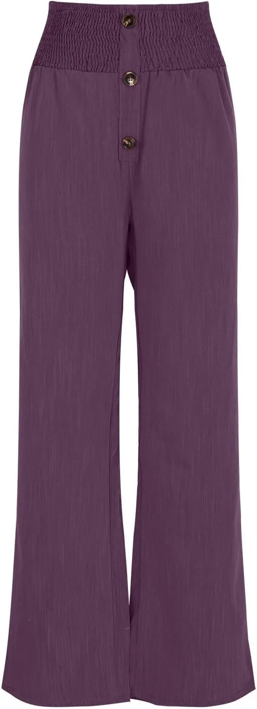 Linen Pants for Women Casual Flowy Loose Fit Wide Leg Trousers Summer High Waisted Beach Palazzo Pants with Pockets