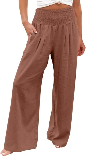 Linen Pants Women Casual Plus Size Summer Wide Leg Pants Beach Boho Wide Leg High Waist Pants Travel Vacation Outfits