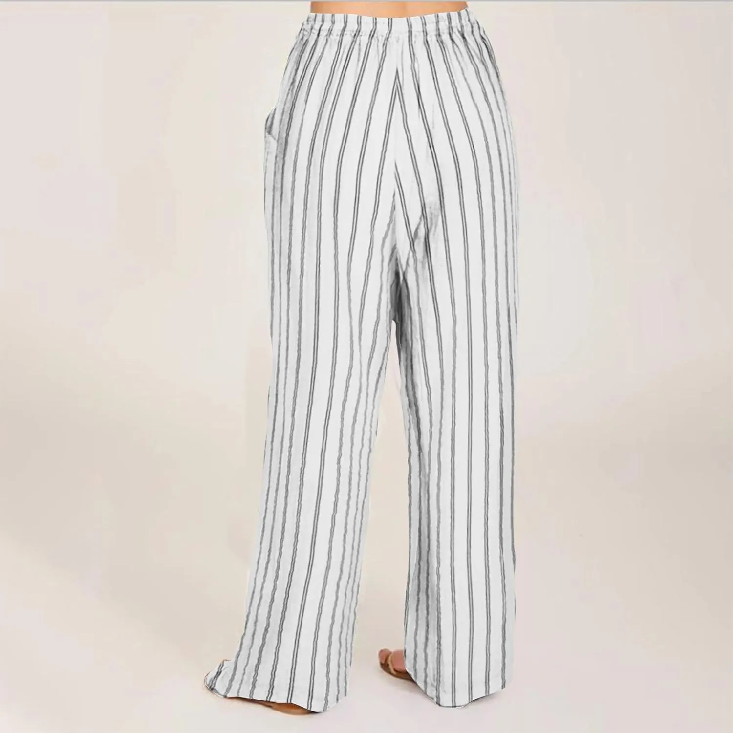 Linen Pants Women High Waisted Wide Leg Palazzo Pants Lightweight Summer Elastic Waist Casual Lounge Trousers