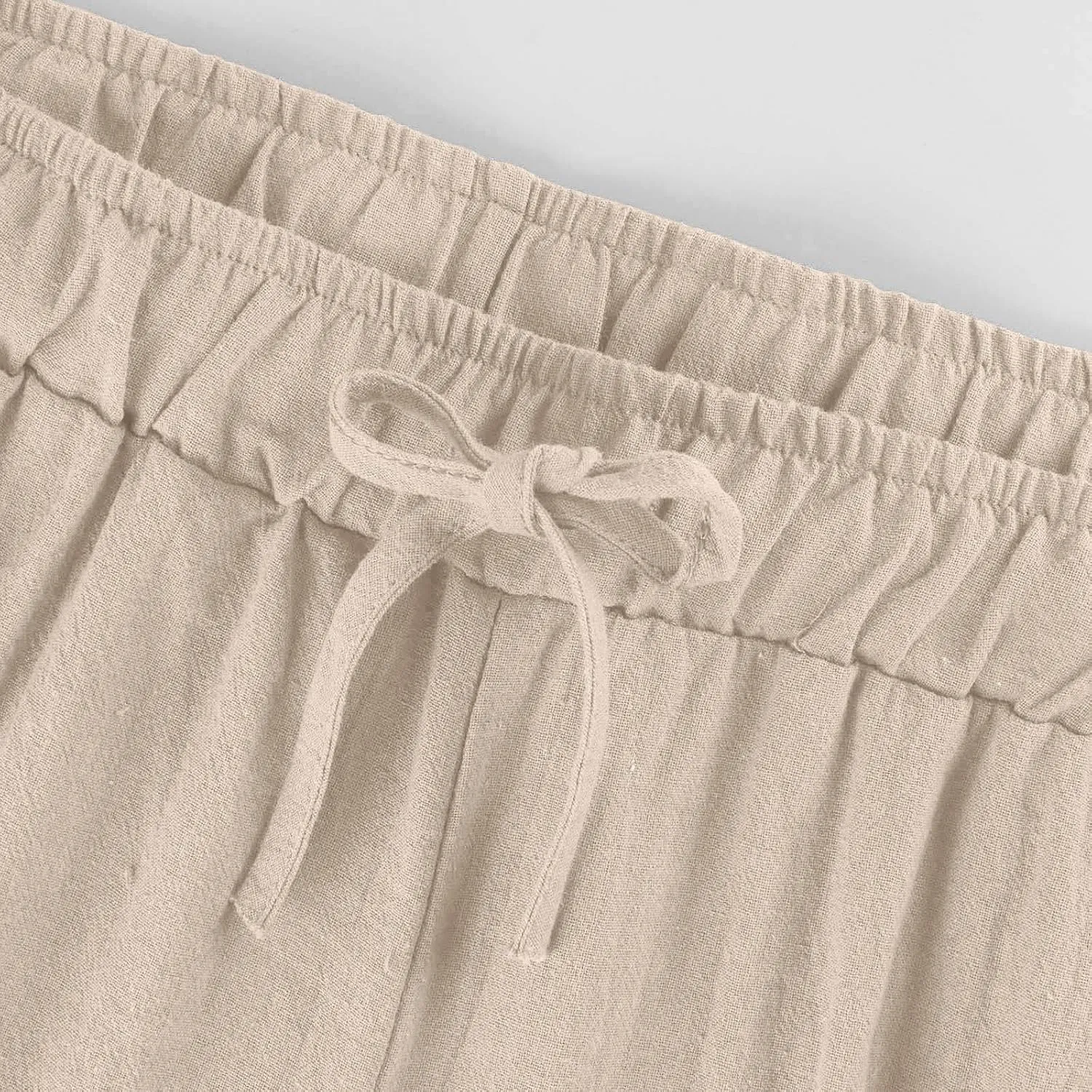 Linen Pants Women Summer Cotton Linen Capris 2025 Wide Leg Boho Pants Drawstring Vacation Beach Cropped Trouser Capris