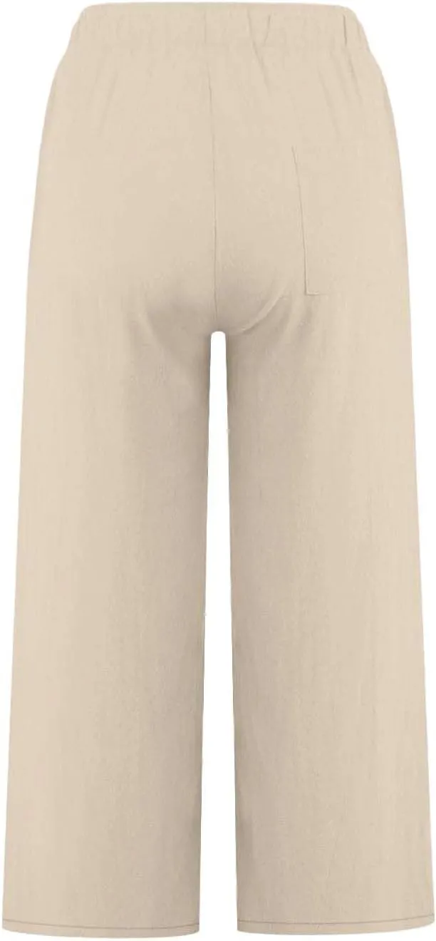 Linen Pants Women Summer Cotton Linen Capris 2025 Wide Leg Boho Pants Drawstring Vacation Beach Cropped Trouser Capris