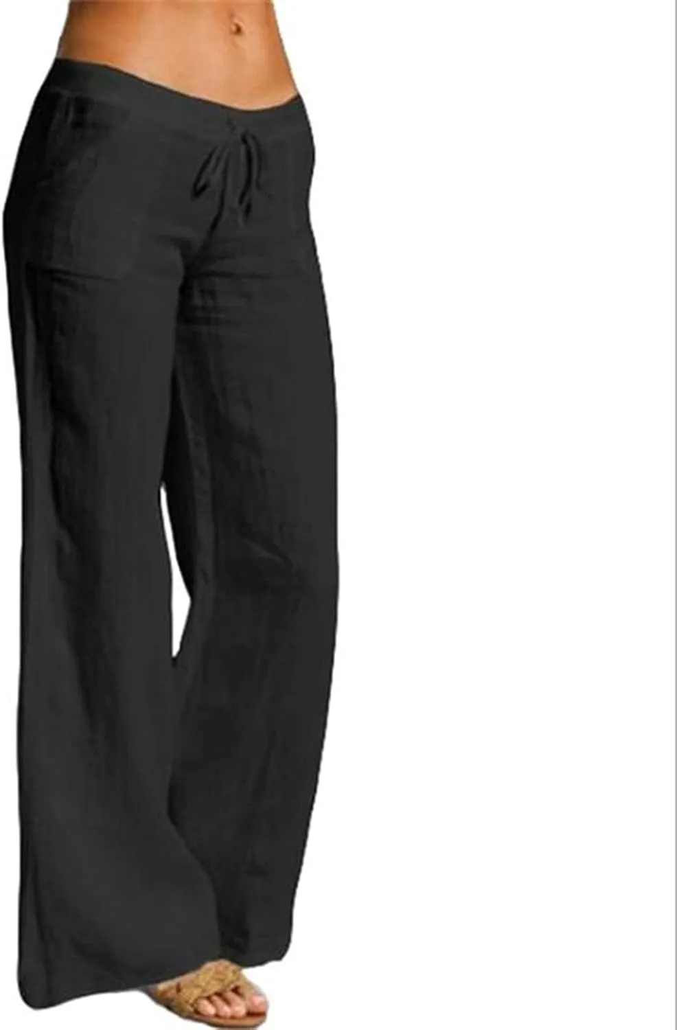 Linen Pants Women Summer, Womens High Waisted Leopard Print Palazzo Pants Belted Wide Leg Long Trousers with Pockets