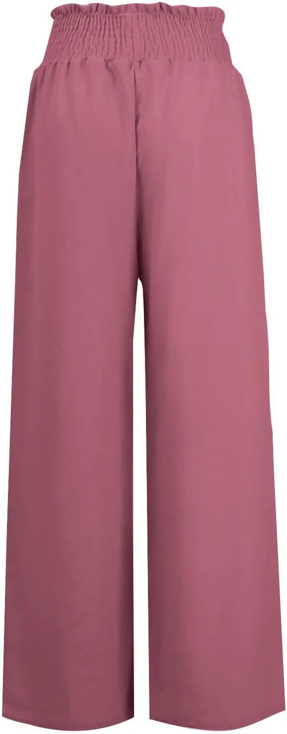 Linen Summer Pants for Women Lightweigh Elastic High Waist Wide Leg Pants Business Adjustable Tie Knot Trousers