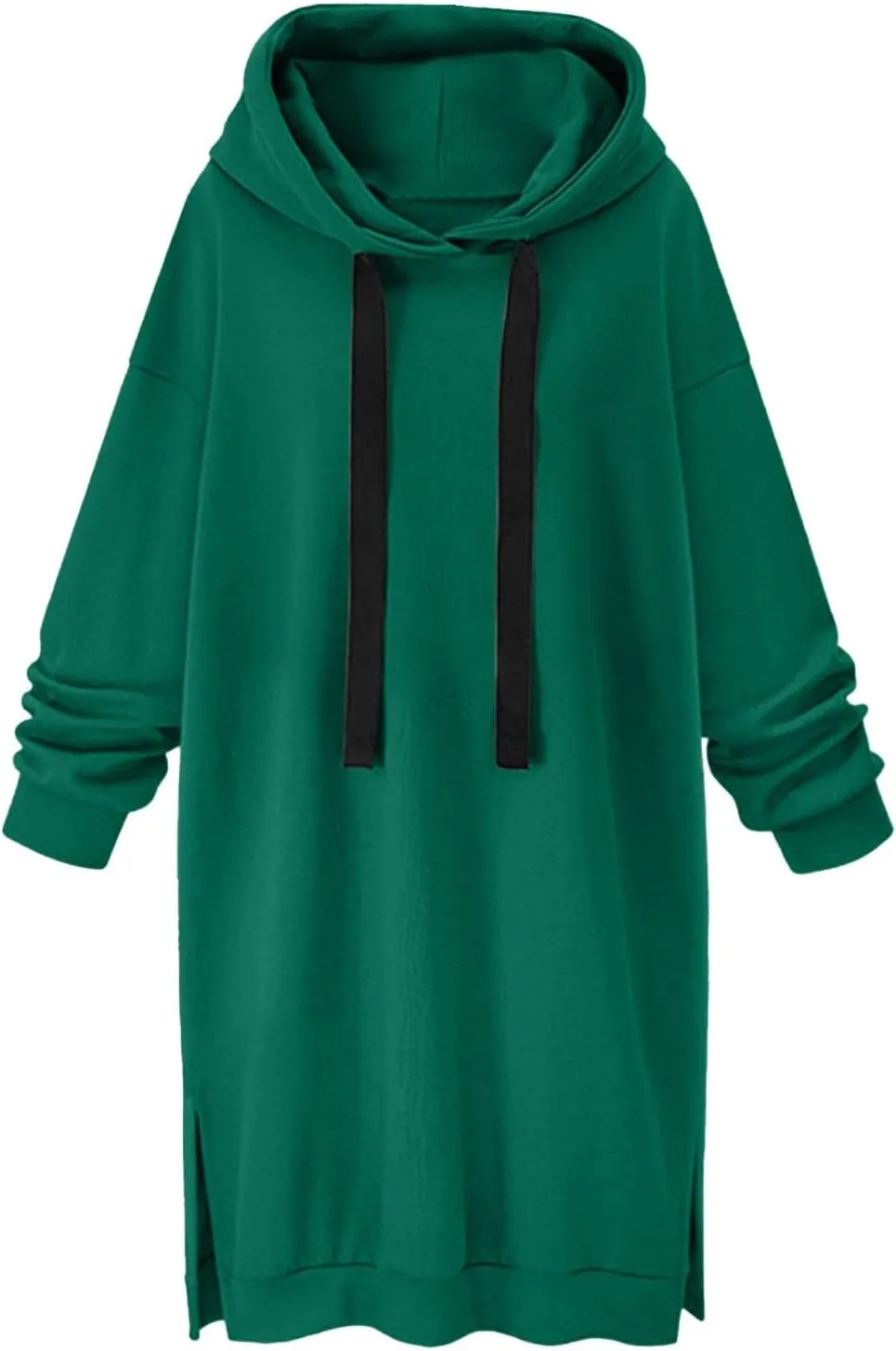 Long Hoodies for Women Oversize Longline Pullover Sweatshirt Split Hem Drawstring Hoodie Dress with Kangaroo Pocket