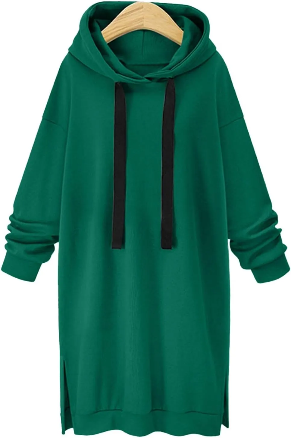Long Hoodies for Women Oversize Longline Pullover Sweatshirt Split Hem Drawstring Hoodie Dress with Kangaroo Pocket